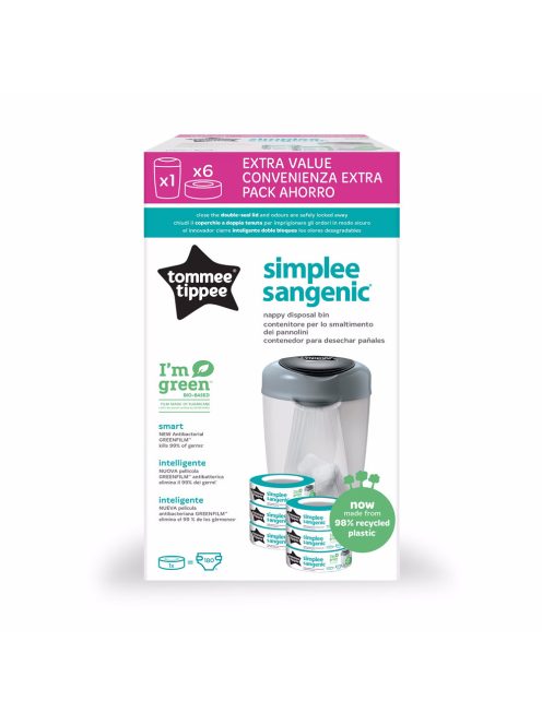 Tommee Tippee pelenkacsomagoló vödör Simple Sangenic fehér 6db-os utántöltõvel